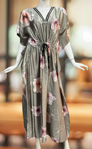 Grey Floral Satin Kaftan .Soft Silky Satin | Laces and Frills - Laces and Frills