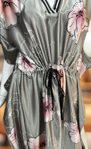Grey Floral Satin Kaftan .Soft Silky Satin | Laces and Frills - Laces and Frills