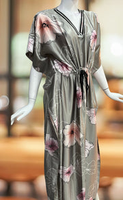 Grey Floral Satin Kaftan .Soft Silky Satin | Laces and Frills - Laces and Frills
