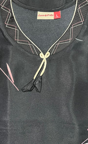 Black Floral Satin Kaftan .Soft Silky Satin | Laces and Frills - Laces and Frills