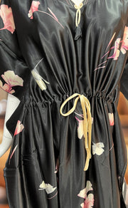 Black Floral Satin Kaftan .Soft Silky Satin | Laces and Frills - Laces and Frills