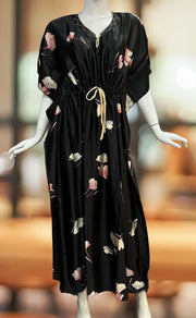 Black Floral Satin Kaftan .Soft Silky Satin | Laces and Frills - Laces and Frills