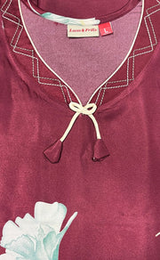 Maroon Floral Satin Kaftan .Soft Silky Satin | Laces and Frills - Laces and Frills