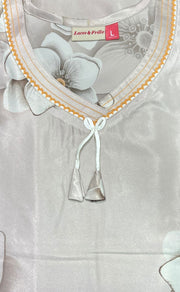 Light Brown Floral Satin Kaftan .Soft Silky Satin | Laces and Frills - Laces and Frills