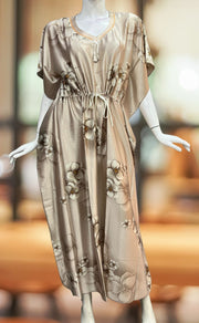 Light Brown Floral Satin Kaftan .Soft Silky Satin | Laces and Frills - Laces and Frills