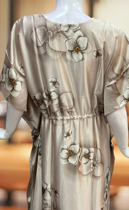 Light Brown Floral Satin Kaftan .Soft Silky Satin | Laces and Frills - Laces and Frills