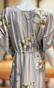 Light Lavender Floral Satin Kaftan .Soft Silky Satin | Laces and Frills - Laces and Frills