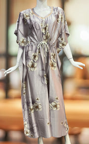 Light Lavender Floral Satin Kaftan .Soft Silky Satin | Laces and Frills - Laces and Frills