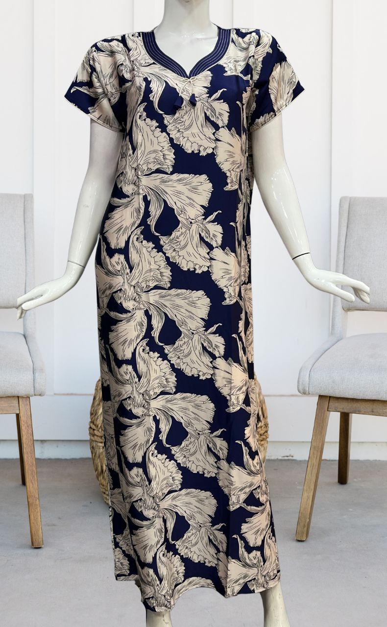 Blue Floral Satin Nighty. Smooth Satin | Laces and Frills - Laces and Frills