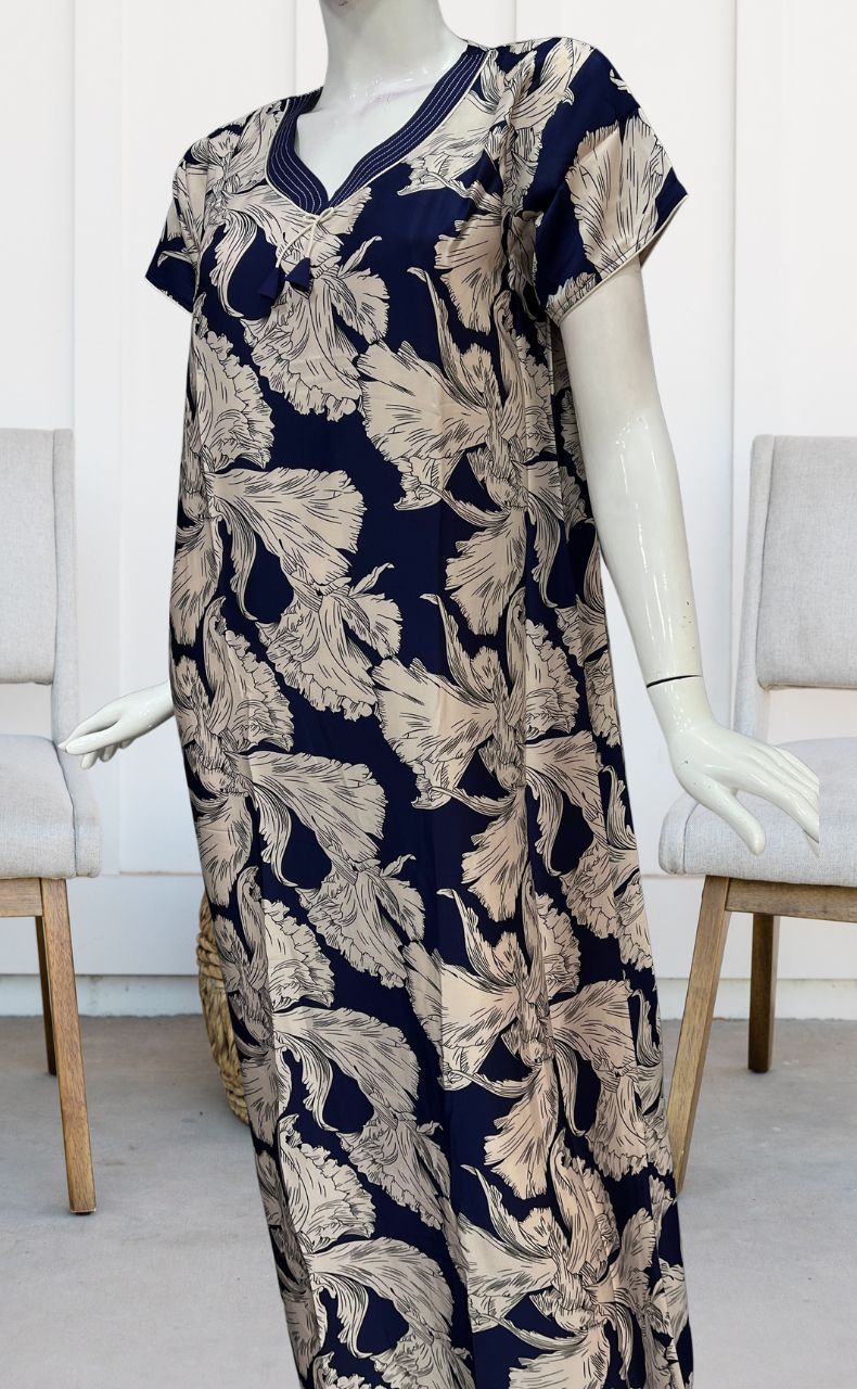 Blue Floral Satin Nighty. Smooth Satin | Laces and Frills - Laces and Frills