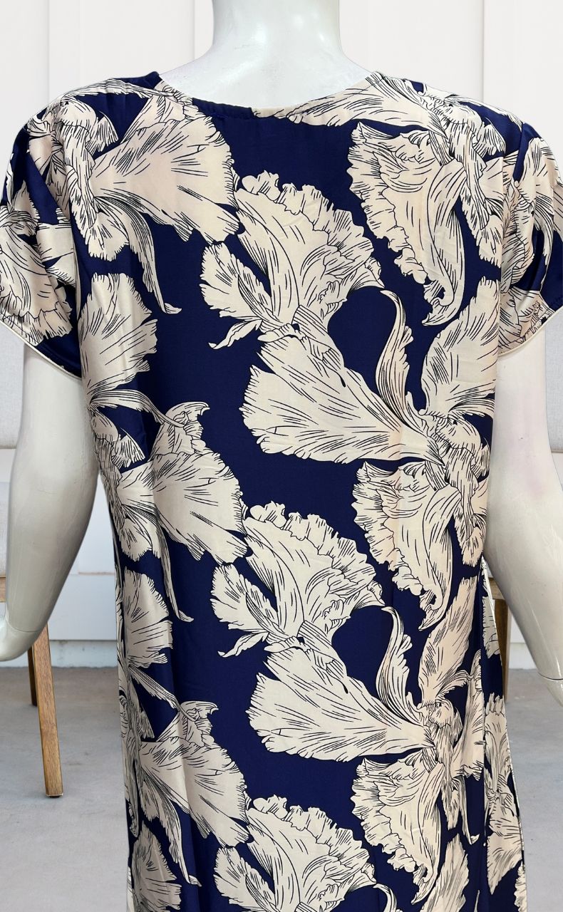 Blue Floral Satin Nighty. Smooth Satin | Laces and Frills - Laces and Frills