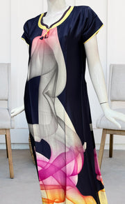 Navy Blue/Peach Floral Satin Nighty. Smooth Satin | Laces and Frills - Laces and Frills