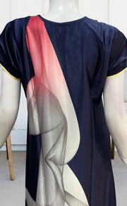 Navy Blue/Peach Floral Satin Nighty. Smooth Satin | Laces and Frills - Laces and Frills