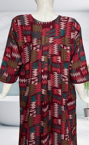 Maroon Abstract Spun Long Sleeves Nighty. Flowy Spun Fabric | Laces and Frills