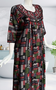 Black Abstract Spun Long Sleeves Nighty. Flowy Spun Fabric | Laces and Frills