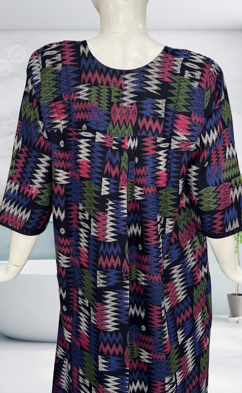 Navy Blue Abstract Spun Long Sleeves Nighty. Flowy Spun Fabric | Laces and Frills