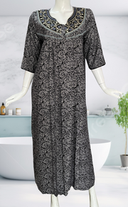 Black Garden Spun Long Sleeves Nighty. Flowy Spun Fabric | Laces and Frills