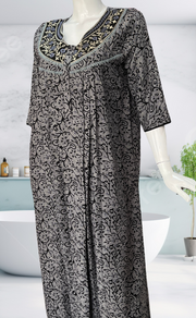 Black Garden Spun Long Sleeves Nighty. Flowy Spun Fabric | Laces and Frills