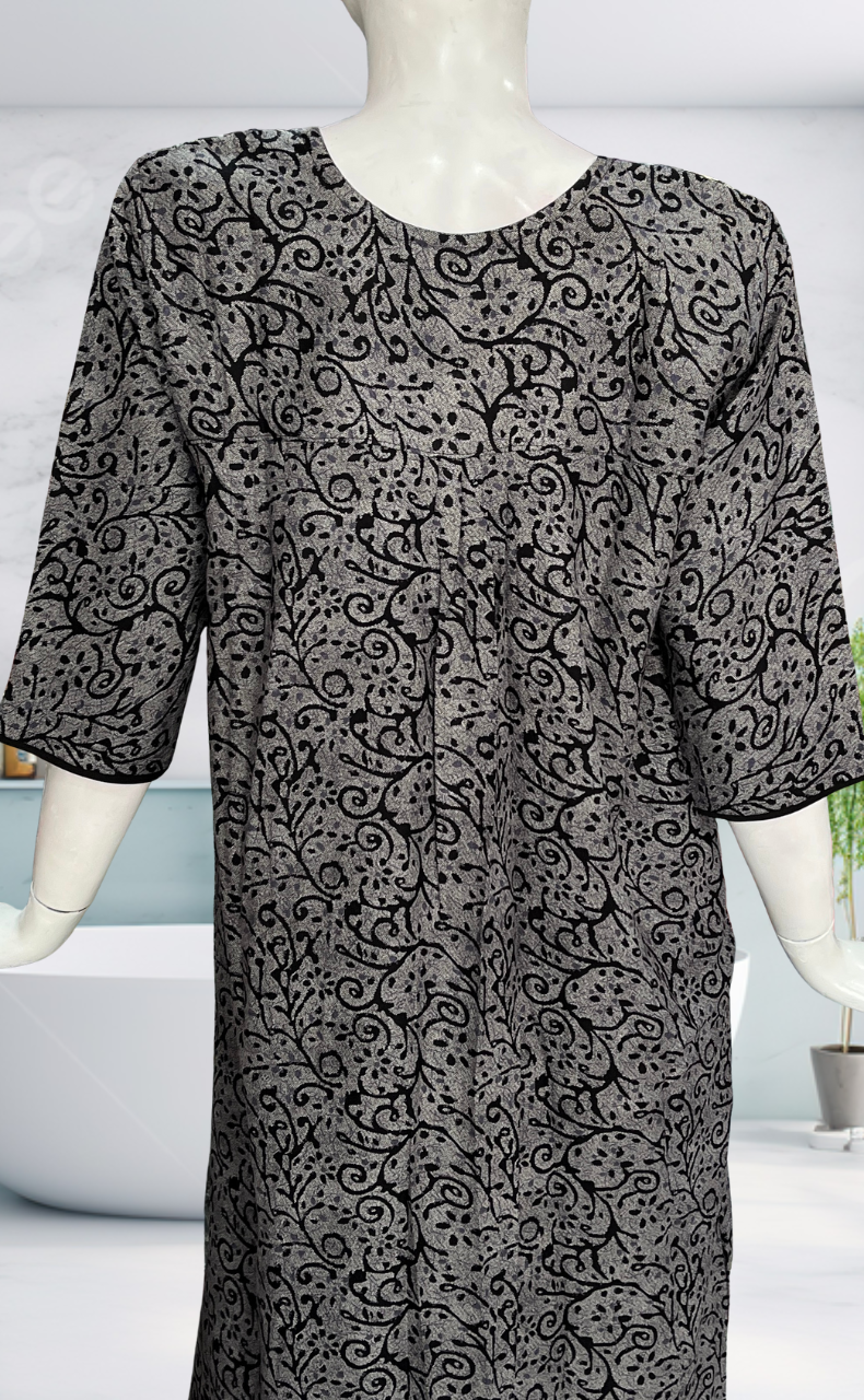 Black Garden Spun Long Sleeves Nighty. Flowy Spun Fabric | Laces and Frills