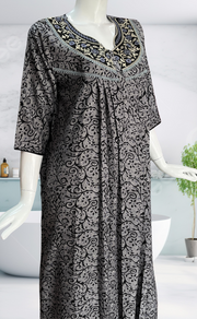 Black Garden Spun Long Sleeves Nighty. Flowy Spun Fabric | Laces and Frills