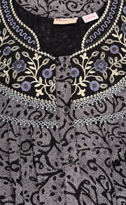 Black Garden Spun Long Sleeves Nighty. Flowy Spun Fabric | Laces and Frills