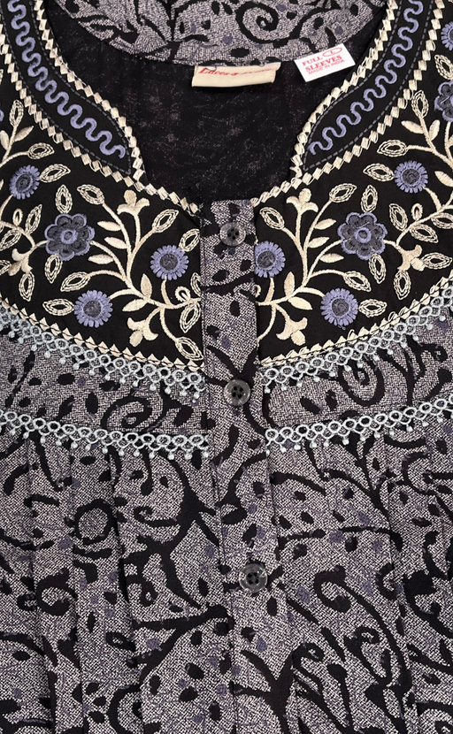 Black Garden Spun Long Sleeves Nighty. Flowy Spun Fabric | Laces and Frills
