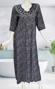 Navy Blue Garden Spun Long Sleeves Nighty. Flowy Spun Fabric | Laces and Frills