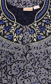 Navy Blue Garden Spun Long Sleeves Nighty. Flowy Spun Fabric | Laces and Frills