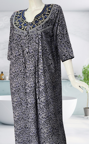 Navy Blue Garden Spun Long Sleeves Nighty. Flowy Spun Fabric | Laces and Frills