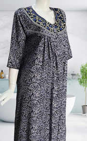 Navy Blue Garden Spun Long Sleeves Nighty. Flowy Spun Fabric | Laces and Frills