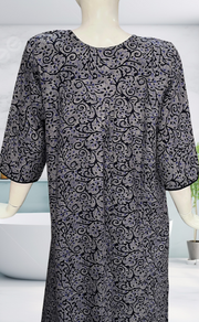 Navy Blue Garden Spun Long Sleeves Nighty. Flowy Spun Fabric | Laces and Frills