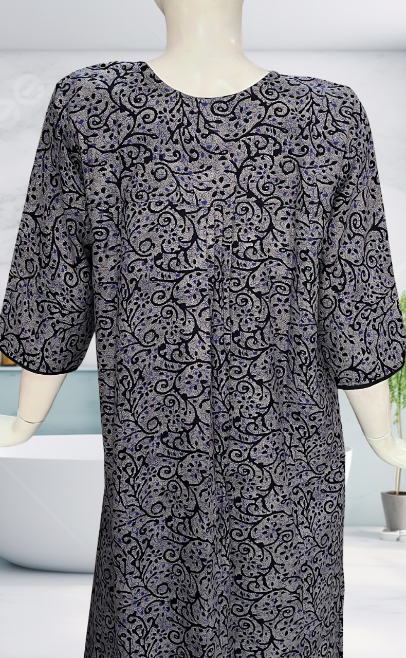 Navy Blue Garden Spun Long Sleeves Nighty. Flowy Spun Fabric | Laces and Frills