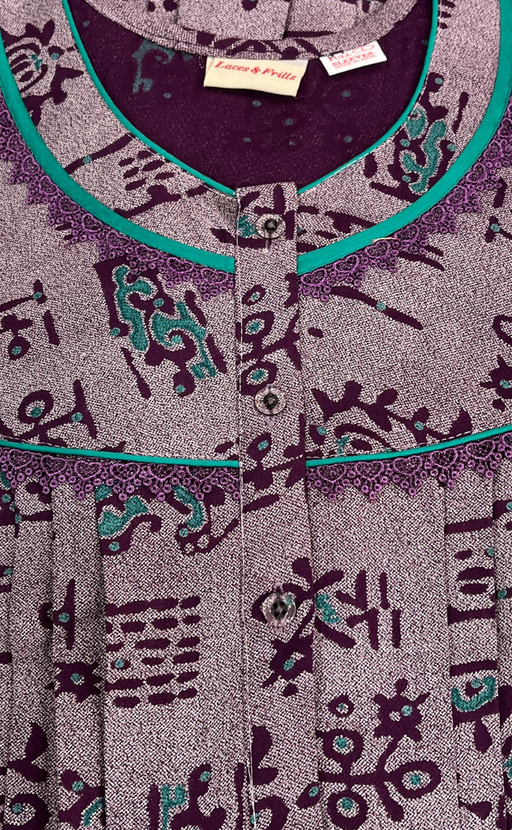 Purple Abstract Spun Long Sleeves Nighty. Flowy Spun Fabric | Laces and Frills