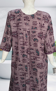 Purple Abstract Spun Long Sleeves Nighty. Flowy Spun Fabric | Laces and Frills