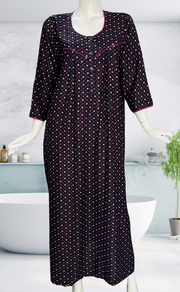 Navy Blue Bandini Spun Long Sleeves Nighty. Flowy Spun Fabric | Laces and Frills