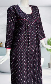 Navy Blue Bandini Spun Long Sleeves Nighty. Flowy Spun Fabric | Laces and Frills