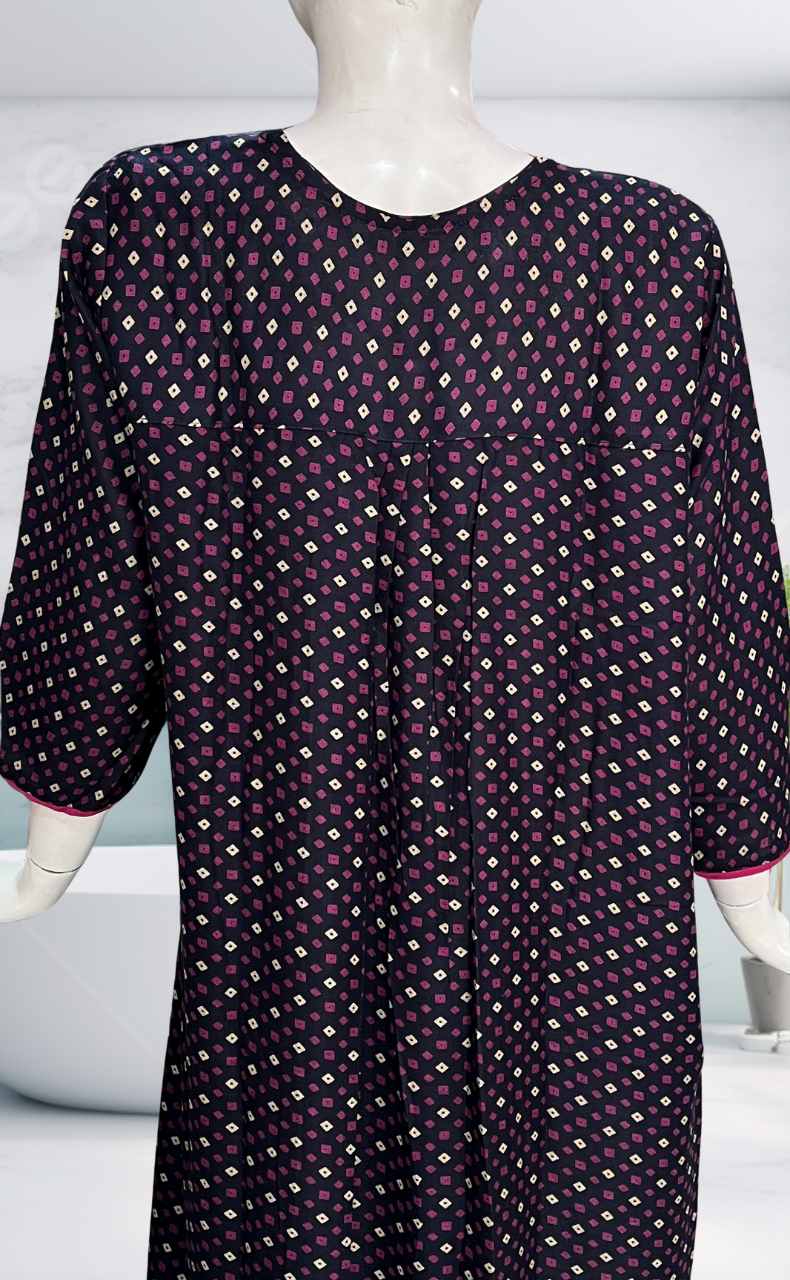 Navy Blue Bandini Spun Long Sleeves Nighty. Flowy Spun Fabric | Laces and Frills