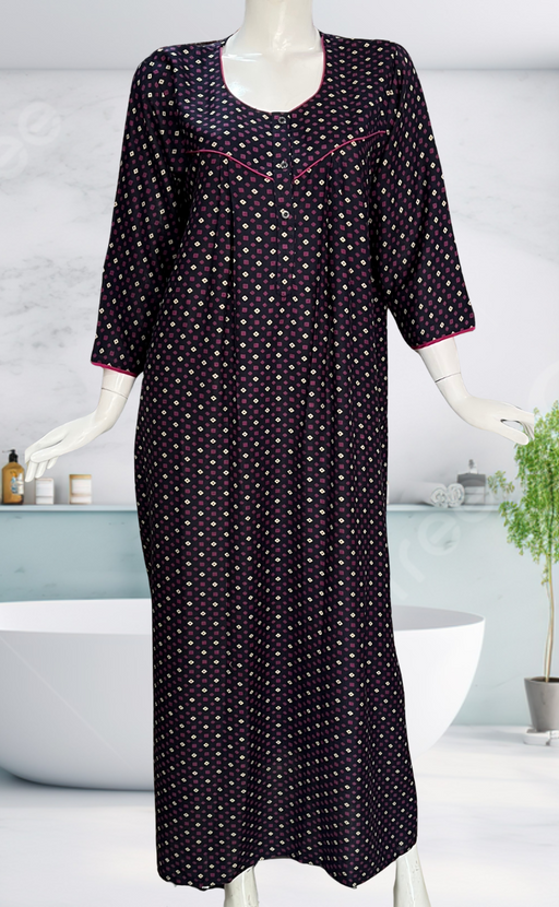 Navy Blue Bandini Spun Long Sleeves Nighty. Flowy Spun Fabric | Laces and Frills