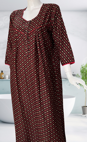 Brown Bandini Spun Long Sleeves Nighty. Flowy Spun Fabric | Laces and Frills