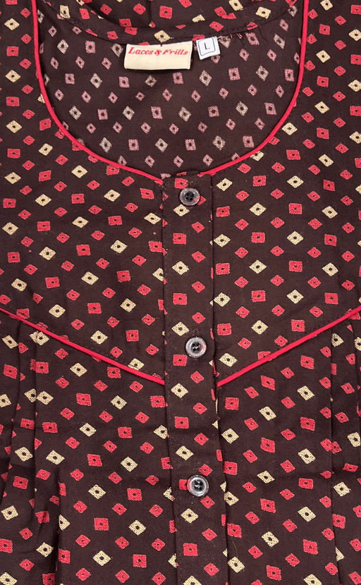 Brown Bandini Spun Long Sleeves Nighty. Flowy Spun Fabric | Laces and Frills