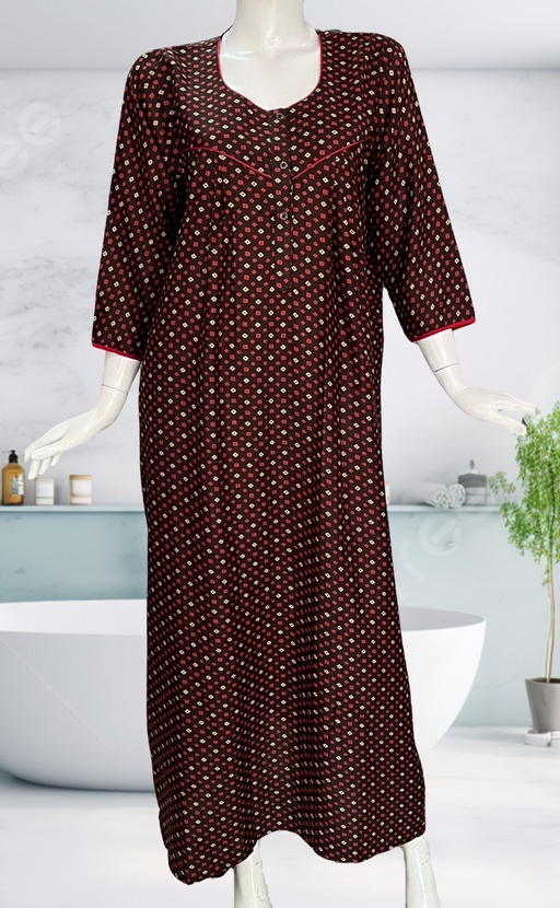 Brown Bandini Spun Long Sleeves Nighty. Flowy Spun Fabric | Laces and Frills