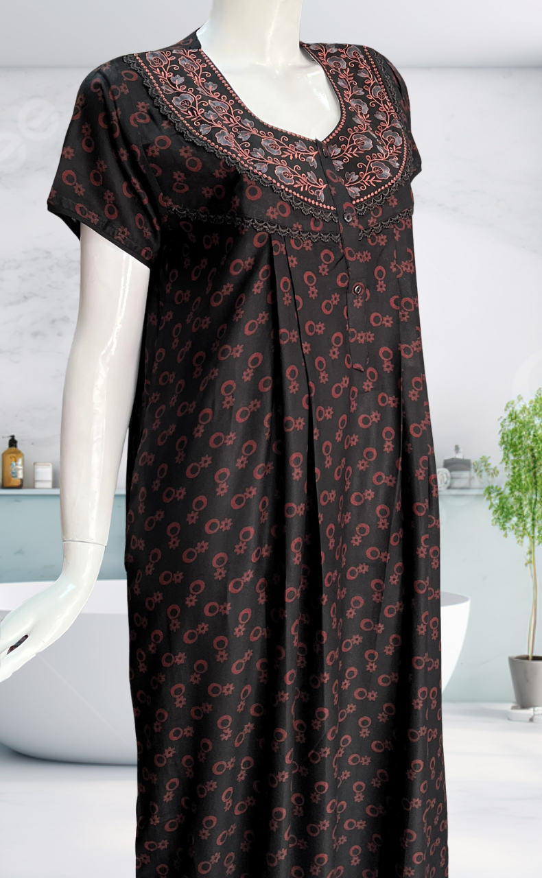 Black Flora Spun Nighty. Flowy Spun Fabric | Laces and Frills