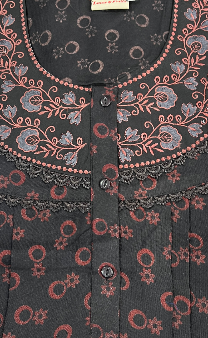 Black Flora Spun Nighty. Flowy Spun Fabric | Laces and Frills