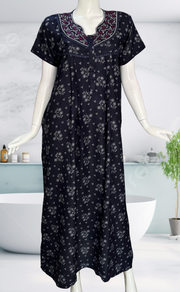 Navy Blue Floral Spun Nighty. Flowy Spun Fabric | Laces and Frills