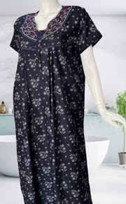 Navy Blue Floral Spun Nighty. Flowy Spun Fabric | Laces and Frills