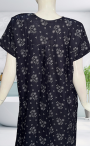 Navy Blue Floral Spun Nighty. Flowy Spun Fabric | Laces and Frills