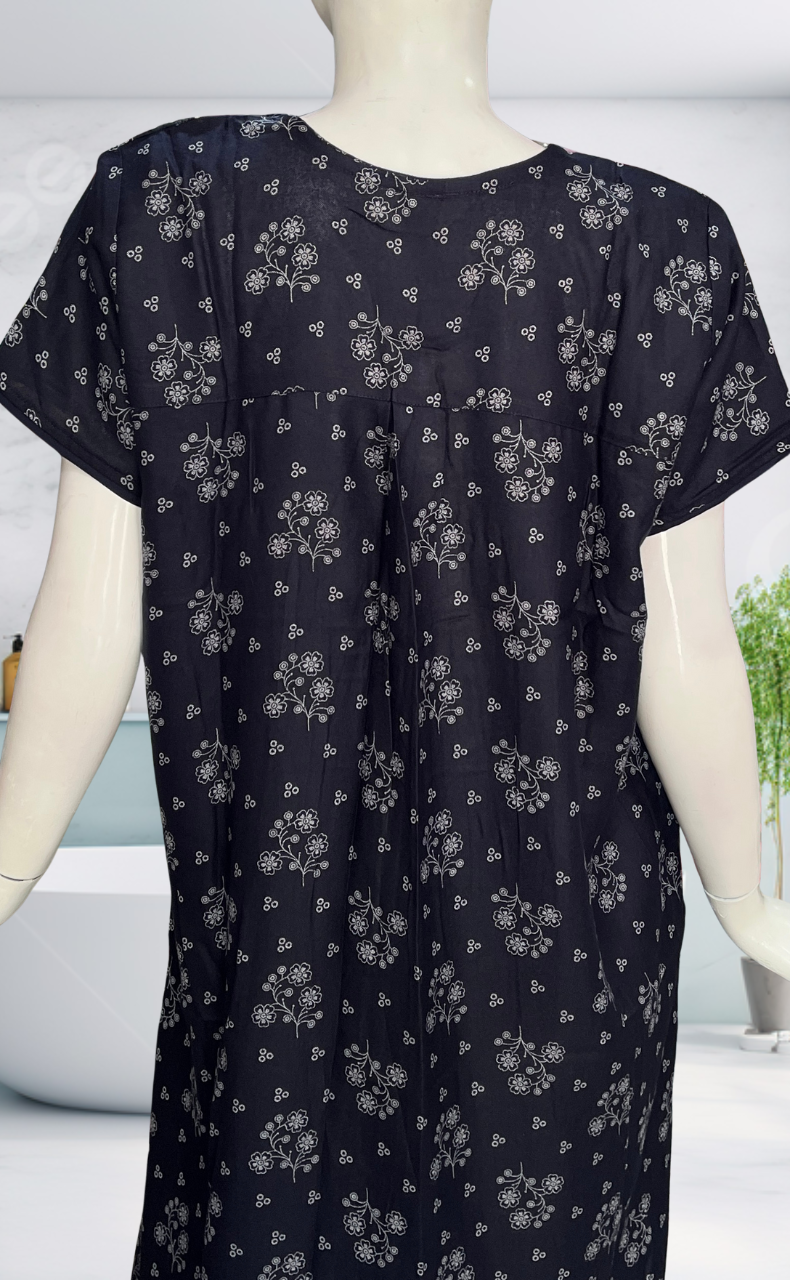 Navy Blue Floral Spun Nighty. Flowy Spun Fabric | Laces and Frills