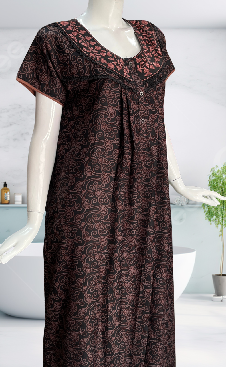 Black Garden Spun Nighty. Flowy Spun Fabric | Laces and Frills