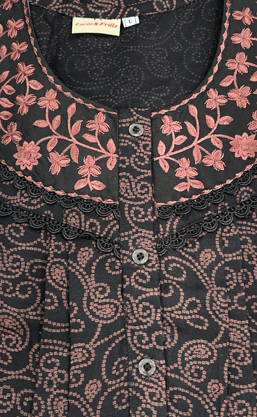 Black Garden Spun Nighty. Flowy Spun Fabric | Laces and Frills