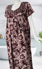 Maroon Garden Spun Nighty. Flowy Spun Fabric | Laces and Frills